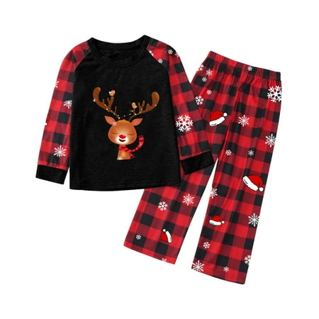 

Christmas Pajamas for Family Parent-Child Outfit Winter Fall Matching Plaid Sleeved Pattern Print Festival Pajama Sets