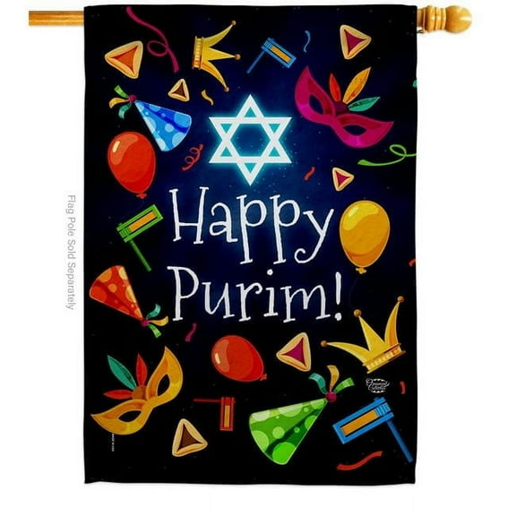 Ornament Collection H192592-BO Happy Purim Celebration Double-Sided Garden Decorative House Flag, Multi Color