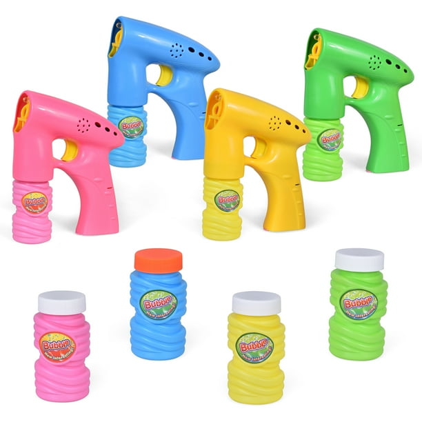 4 Pack Bubble Guns with 8 Bubble Solution, LED Bubble Blaster, Bubble