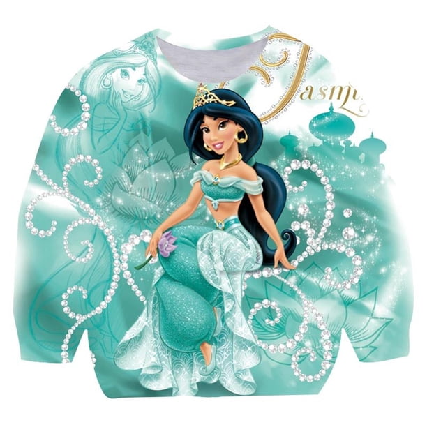 Sudaderas con capucha de dibujos animados para niños, sudadera de princesa Jasmine, abrigo de primavera y otoño para niñas, prendas de vestir informales de manga larga para niños, ropa para bebés 6T Gao Jinjia LED