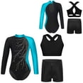 thumbnail image 5 of Nyeemya Girls 3 Piece Gymnastics Outfit Kids Dance Leotard Sparkle Long Sleeve Unitard With Vest Top Lake Blue 12, 5 of 6