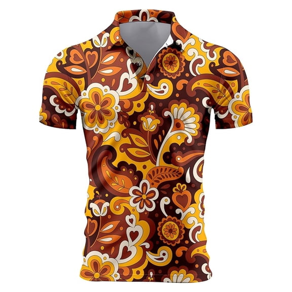 CONROSES Mens Short Sleeve Disco Polo Shirts Floral Graphic Collared Polo Shirt for Men Casual Golf Shirts