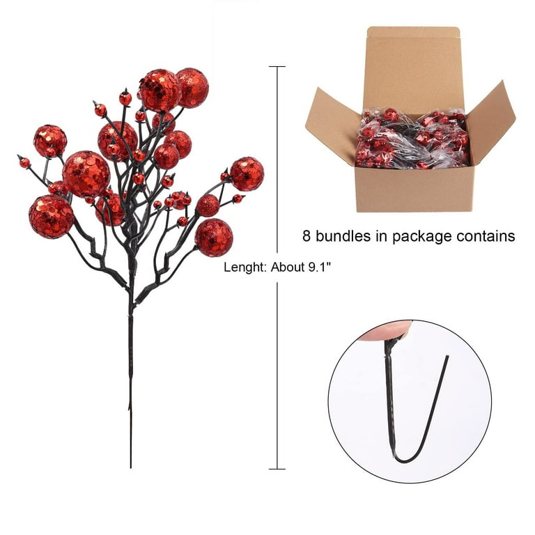Artificial Blue Christmas Berry Picks 8 Pack Fake Branche with Glittery  Berry Stems Christmas Picks and Sprays for DIY 