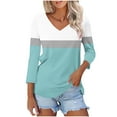 thumbnail image 5 of Timegard Tops for Women Trendy 3/4 Sleeve V Neck Color Block Drop Shoulder Casual Loose Comfy Blouse, 5 of 7