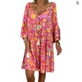 thumbnail image 1 of Robe d'Été Manches Longues V Robe Femme Manches Longues Col Robe Femme Imprimée Ample, Rouge, S, 1 of 5