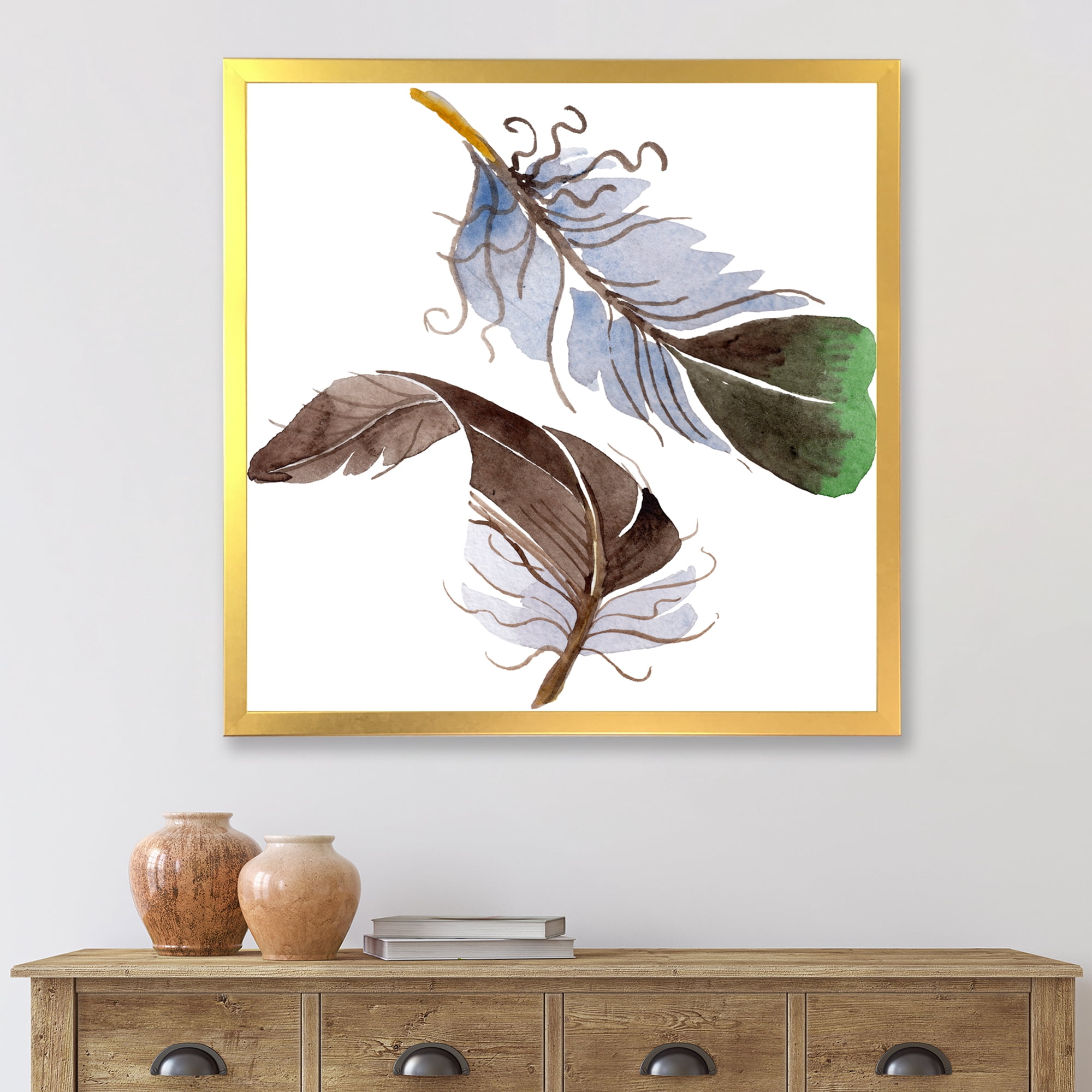 Designart 'Abstract Green Bird Feather From Wing' Bohemian & Eclectic Framed Art Print