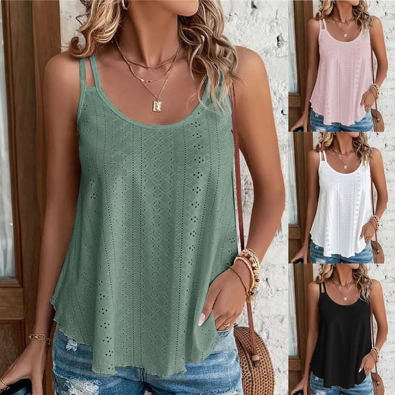 Vetsdori Womens Sleeveless Tank Tops Flowy Camisole Shirts Casual Loose Fit,Pullover Crew Neck Black Outdoor Work Tops for Women Undershirts