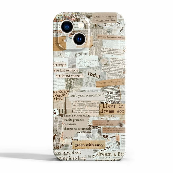 Retro Newspaper Collage Case for iPhone 14,Aesthetic Art Design Full Cover Protective Case