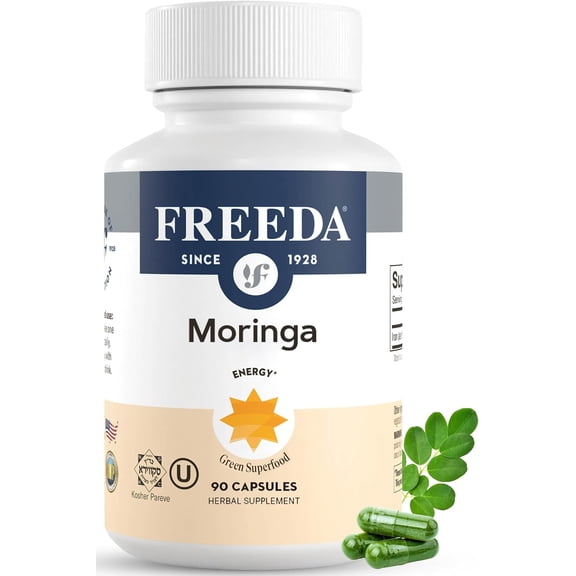 Freeda Moringa 1000 mg – Organic Moringa Oleifera Leaf Capsules – Plant-Based Daily Nutrition & Antioxidant Support – Vegan, Non-GMO, Kosher – 90 Count