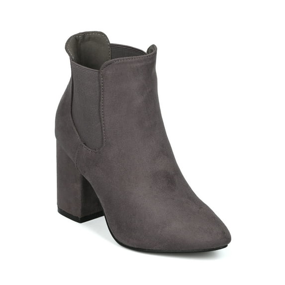 Women Faux Suede Pointy Toe Block Heel Chelsea Bootie - 18075 By Yoki Collection