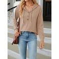 thumbnail image 4 of Cenuakty Women Autumn Solid Color Long Sleeve Button Hoodies Casual Hooded Sweatshirt  Loose Fit Pullover Tops, 4 of 8