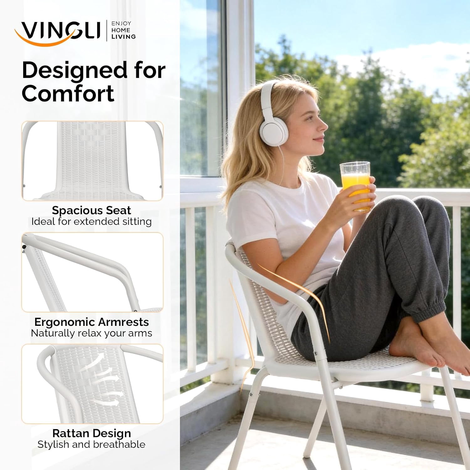 PEXMOR PE Rattan Outdoor Dining Chairs Set of 2, Plastic Stackable Patio Chairs for Garden, Porch & Indoor Use