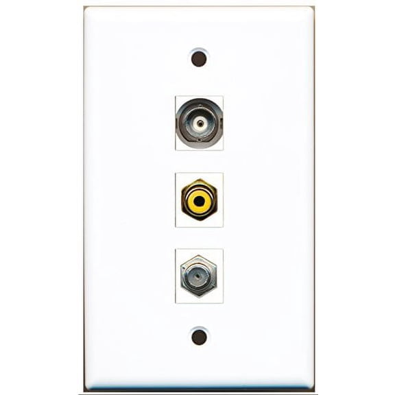 RiteAV - 1 Port RCA Yellow and 1 Port Coax Cable TV- F-Type and 1 Port BNC Wall Plate