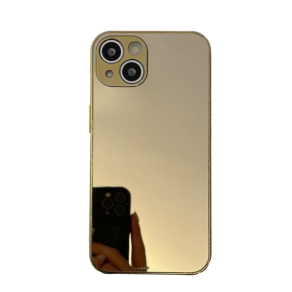 Mirror Case for iPhone 15 , Mirror for Girls Women Makeup, Cute Glossy Hard Mirror Back Clear Soft TPU Bumper Slim Fit Anti-drop Shockproof Protective Case for iPhone 15,Gold