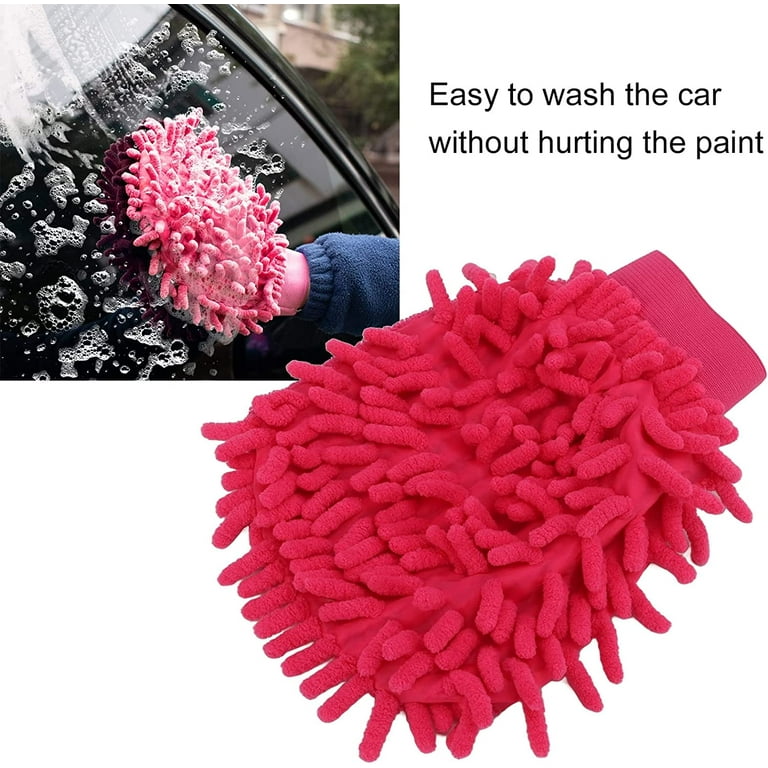 Car Wash Mitt, Scratch Free Double Sided Chenille Pink Soft Washing Glove  for Interior Exterior Auto Cleaning 