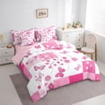 thumbnail image 3 of Homewish Girly Pink Butterfly Twin Bedding Sets 7-Piece for Kids, Chic Princess Blossoms Bedding Comforter Set, Cartoon Square Patchwork Reversible Sheet Sets, Ultra Soft Bedroom Decor, 3 of 7