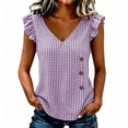 thumbnail image 7 of Miluxas Women's Gingham Plaid Sleeveless Tank Tops Button Accent V Neck Casual Loose Tunic Blouse Lightweight Summer Shirts for Daily Vacation Purple, 7 of 7