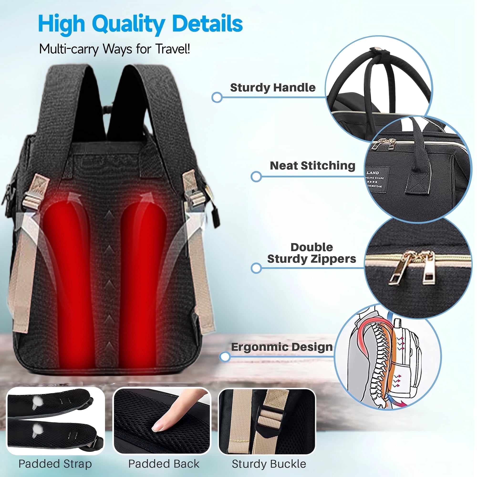 Anoak Baby Diaper Bag Backpack with Changing Station, Large Capacity Baby Bag, Waterproof Travel Backpack with USB Charging Port, Stroller Straps , Baby Shower Gifts