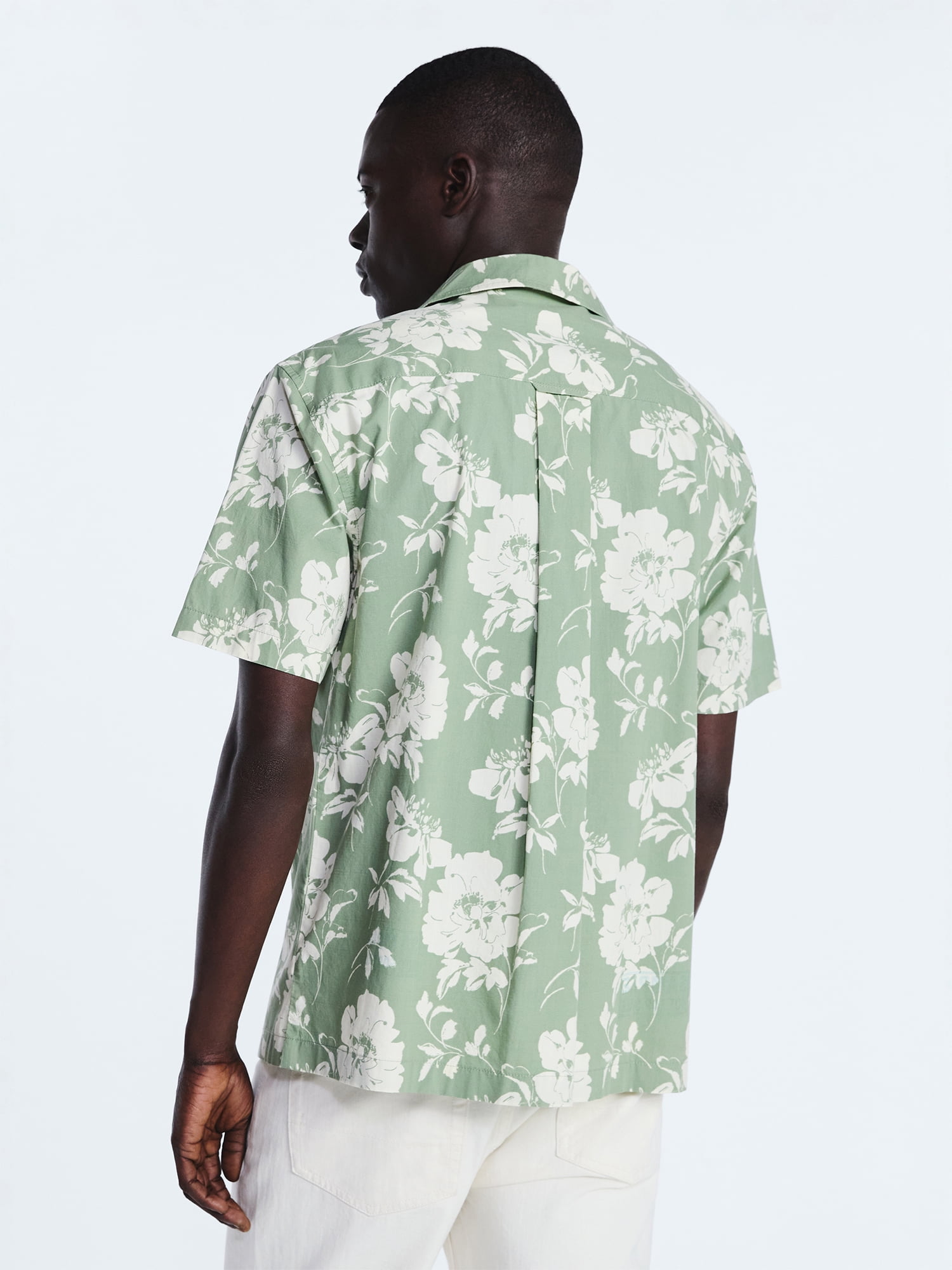 Free Assembly Men's Floral Cotton Camp Shirt with Short Sleeves, Sizes S-3XL