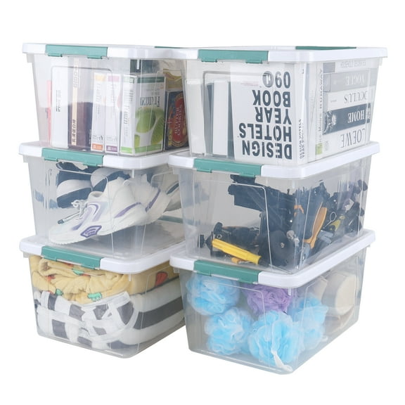 Yesdate 35 Quart Stackable Plastic Storage Latches Box, Clear Large Storage Bin with Lid, 6 Packs