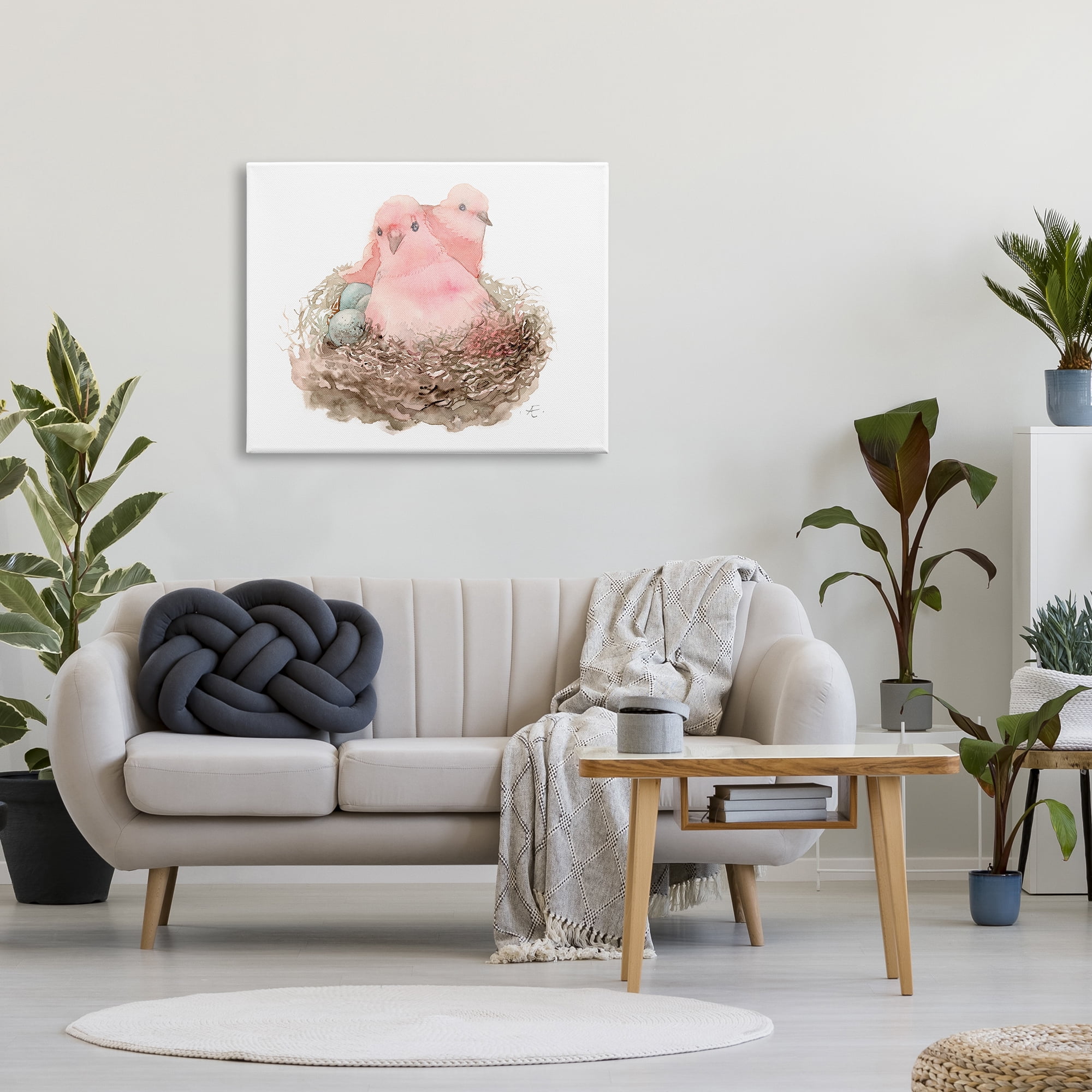 Stupell Industries Pink Birds Nesting with Soft Blue Eggs Animals & Insects Painting Gallery Wrapped Canvas Print Wall Art, 30 x 40