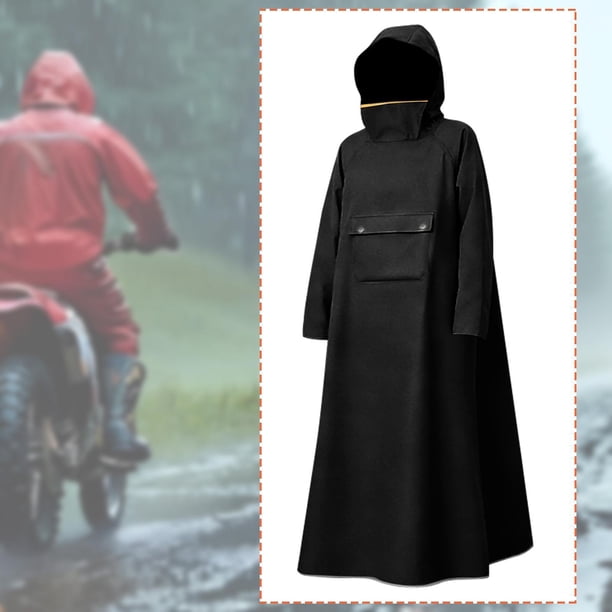 Poncho Impermeable Largo Y Reutilizable con Capucha para Hombre Y Mujer, Abrigo Oxford Impermeable, Protección Total, Adecuado para Viajes, Senderismo Negro XXL