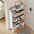 thumbnail image 7 of Slim Entryway Shoe Storage Cabinet with 2 Flip Drawers & Top Drawer, Farmhouse Fluted Wooden Shoe Rack with Metal Legs, 7 of 7