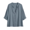 thumbnail image 3 of Craaazy Ladies Fashion 3/4 Sleeve Topss, V Neck Button Down Casual Shirt, Loose Fit Comfy Blouse for Everyday Outfits Gifts, 3 of 7