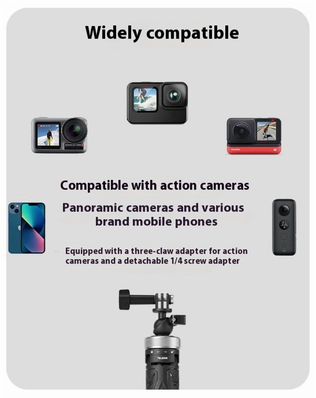 360° Rotatable Action Camera Tripod - Bigcan Telescopic Selfie Stick with 1.5m Extension and Foldable Base for GoPro, Phones, 1/4" Mounts, Travel Vlogging