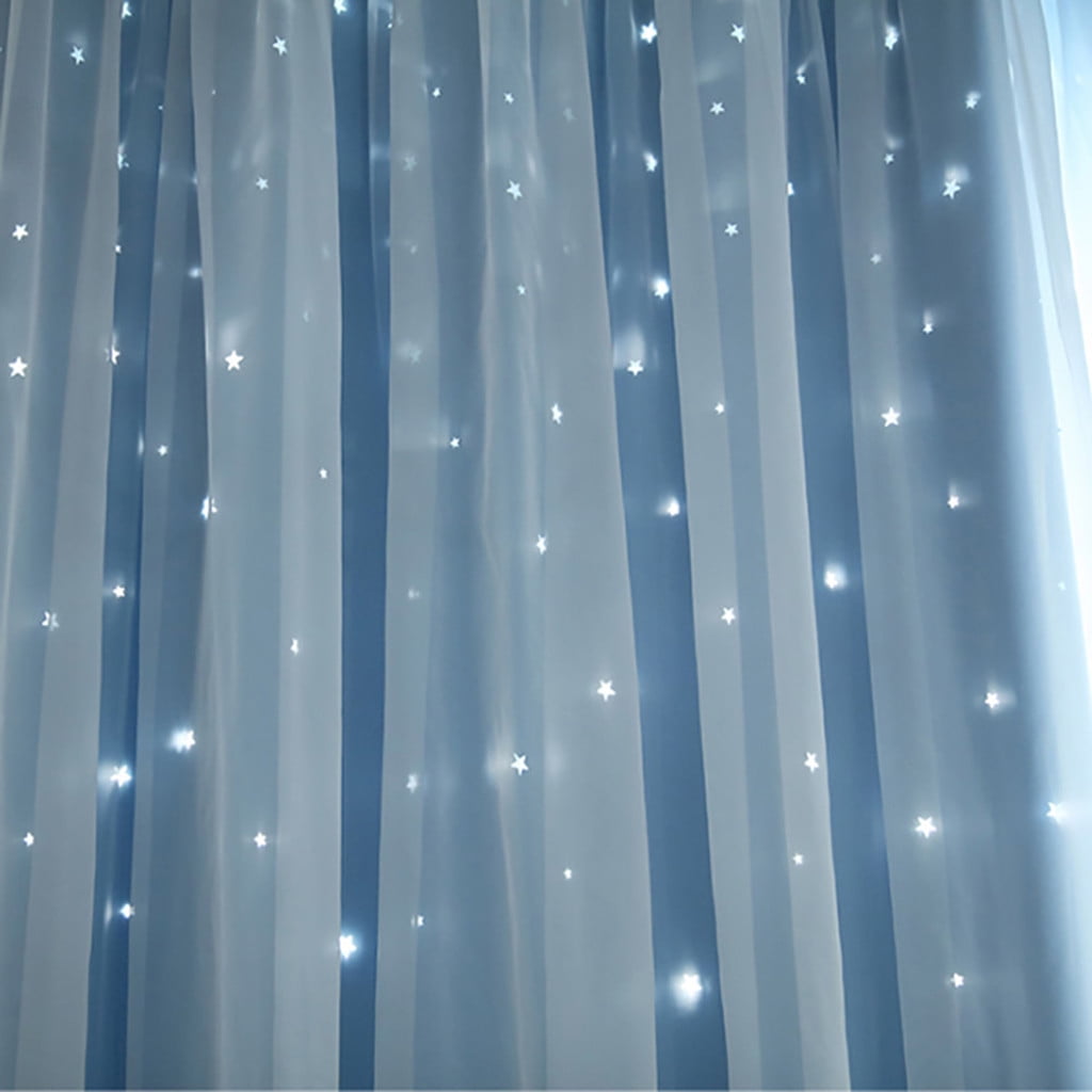 1X Curtain (Double Curtain) Starry Sky Sheer Curtain Tulle Window Treatment Voile Drape Valance Double-Deck