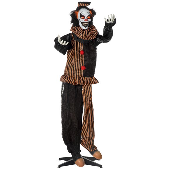 5.6' Life Size Clown Outdoor Halloween Decoration Animatronic, Animated Prop w/ Light Up Eyes
