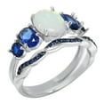 thumbnail image 4 of His Her Wedding Set 3 Piece TRIO Opal Sapphire CZ Silver Rings for Women Steel Men 7/9, 4 of 6