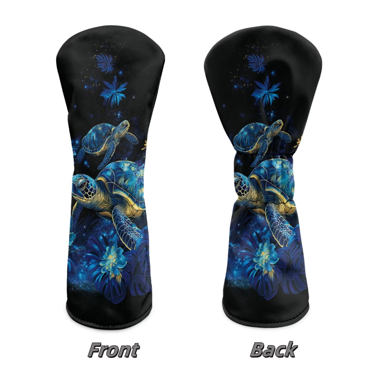 Uorisanigo Blue Turtle Golf Club Head Covers 3-Pack PU Leather Golf Club Headcover Set for Driver Fairway Wood Hybrids, Soft Lined Interior, Double-Layer Elastic Band, Wrinkle-Resistant