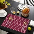 thumbnail image 4 of Burgundy Geometric Quatrefoil Pattern Summer Placemats Table Placemats Set Of 4-Linen Kitchen Washable Placemats Table Mats 11.8"x17.7" Non-Slip Heat Resistant, 4 of 6