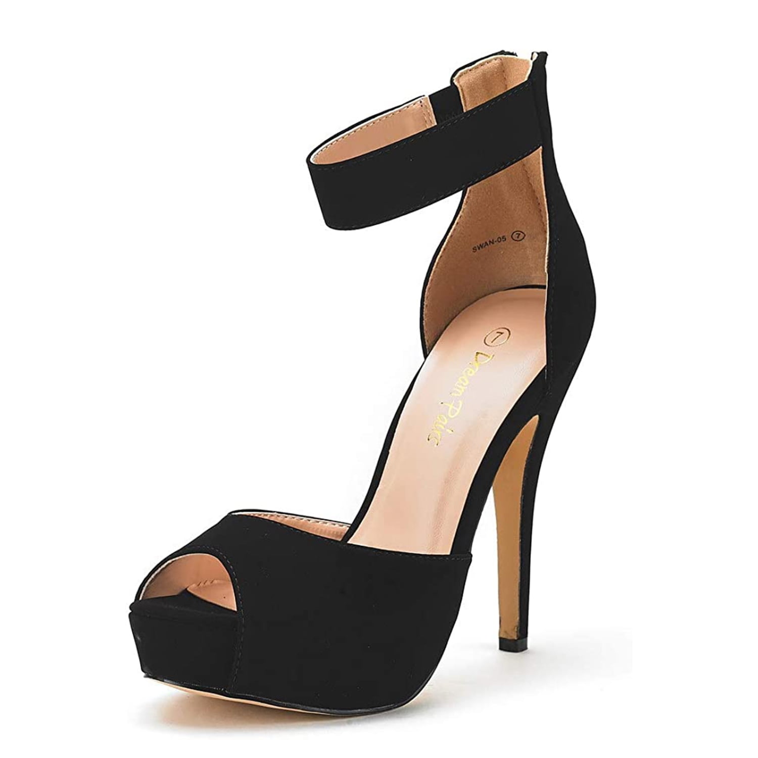 Dream Pairs Women Ankle Platform Dress Shoes Back Zipper Peep Toe High Heel Pump Shoes SWAN-05 BLACK/NUBUCK Size 9