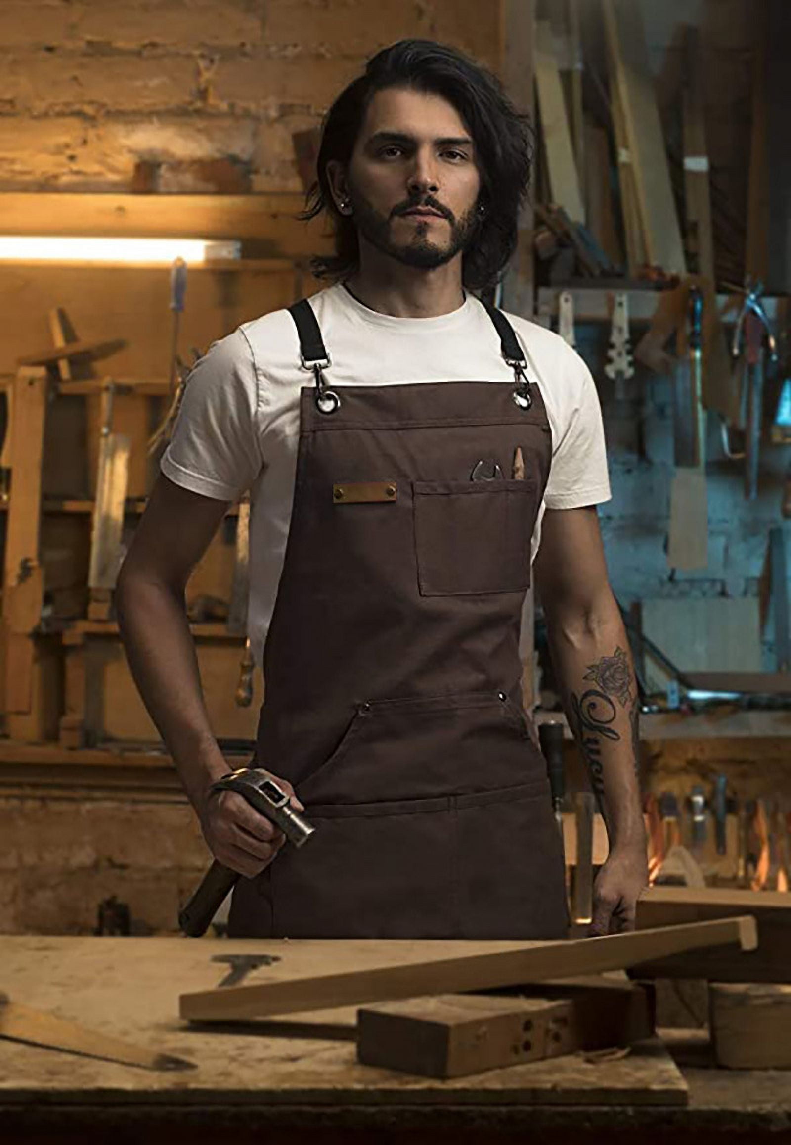 Work Apron for Men, Professional Chef Apron, 100% Cotton Canvas Cross Back Aprons with Pockets for Cooking, Grilling, BBQ, and Kitchen Work, Durable & Stylish Adjustable up to XXL