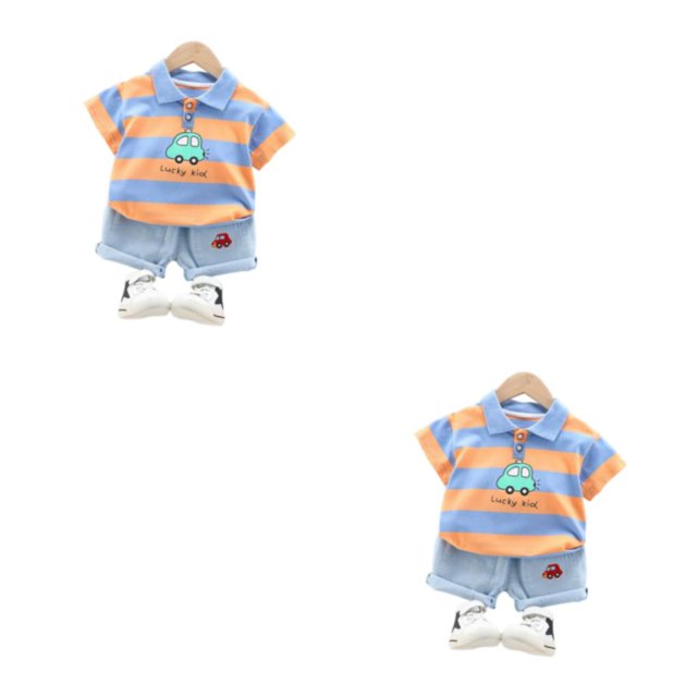 pitrice 1/2/3 Enfants Motif Rayure Col Rabattable Chemise Pantalon Ensemble Voyage Randonnée Parti Garçons Filles Tops Shorts Kit Anniversaire Cadeau Orange 80cm 2PCS