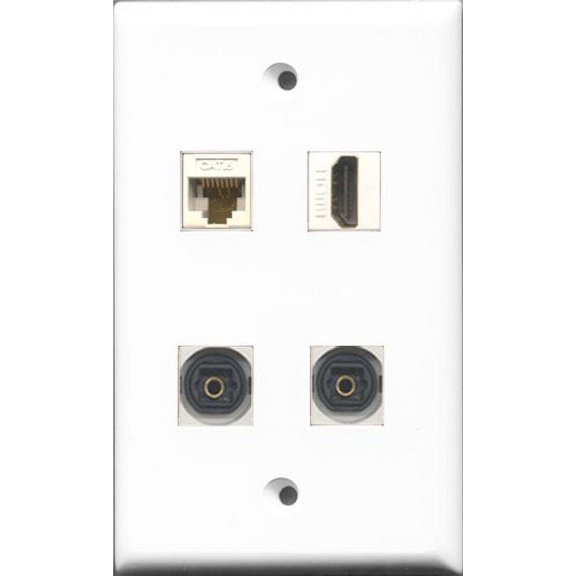 RiteAV 1 Port HDMI 2 Port Toslink and 1 Port Cat6 Ethernet White Wall Plate
