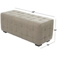 thumbnail image 3 of DecMode Teak Wood Tufted Upholstered Leather Bench, Light Gray, 3 of 7
