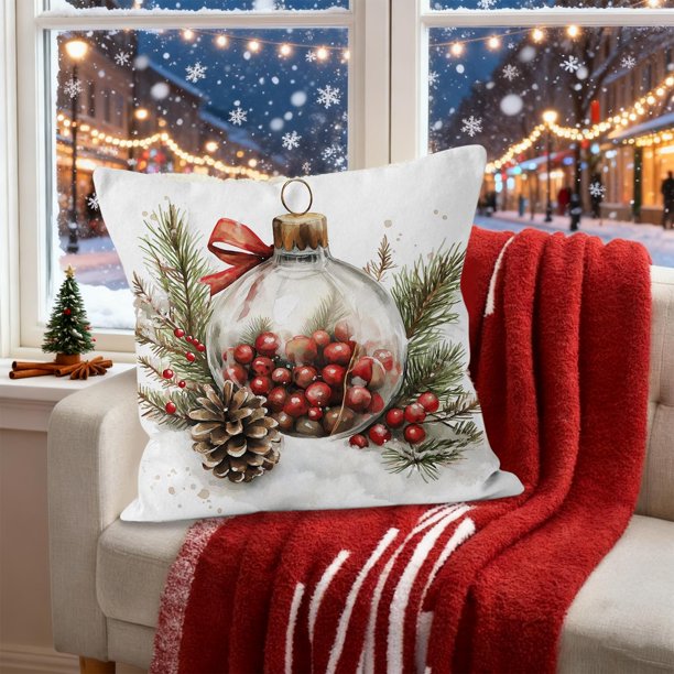 Uuiauoio Christmas Pillow Cover with Holiday Designs, Polyester Sofa and Home Decor for Seasonal Celebrations, Festive Throw Pillow Case for Living Room and Gift Giving,Winter Holiday Decorations