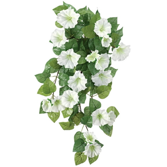 OakRidge Artificial Petunia Hanging Stem – White, 25” Long – Faux Floral Home Décor for Indoor/Outdoor Use