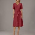 thumbnail image 6 of FRSASU Summer Dresses for Women Short Sleeve Polka Dot Midi Dress V-Neck A Line Sundress Beach Vacation Flowy Dresses Wine, 6 of 7