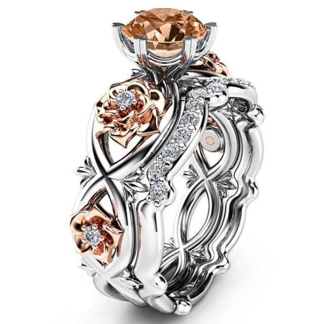 Conjunto de dos piezas de anillo con gemas de cristal de dos colores y diamantes de Europa y Estados Unidos