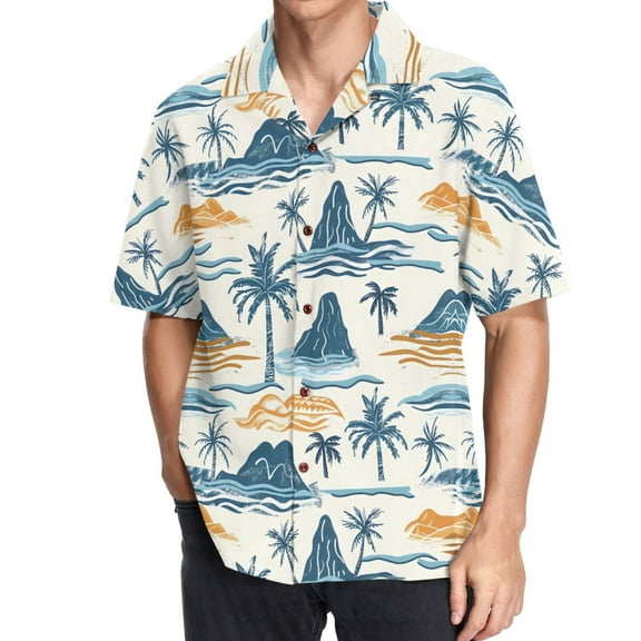 joogoo Men's Hawaiian Shirt Summer Island Tree Short Sleeve Casual Button Down Shirts M
