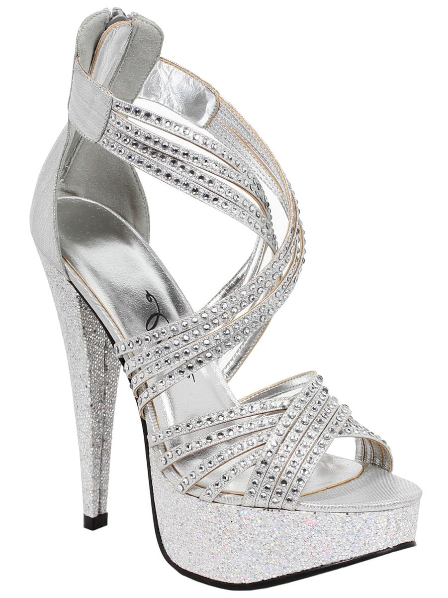 Ellie Womens Glamour Shoes 5 Inch Heels Black Rhinestone