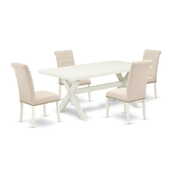 East West Furniture X-Style 5-piece Wood Dining Set in Linen White/Beige