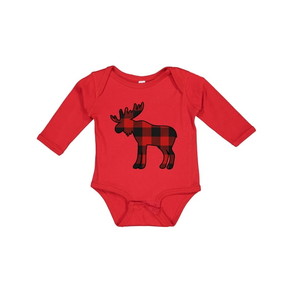 Inktastic Moose Silhouette Plaid Boys or Girls Long Sleeve Baby Bodysuit