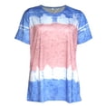 thumbnail image 3 of Camiseta de Mujer Cuello Redondo Manga Corta Top Blusa Casual Estampada, Color Azul, XL Yuarrent AP002430-04, 3 of 7