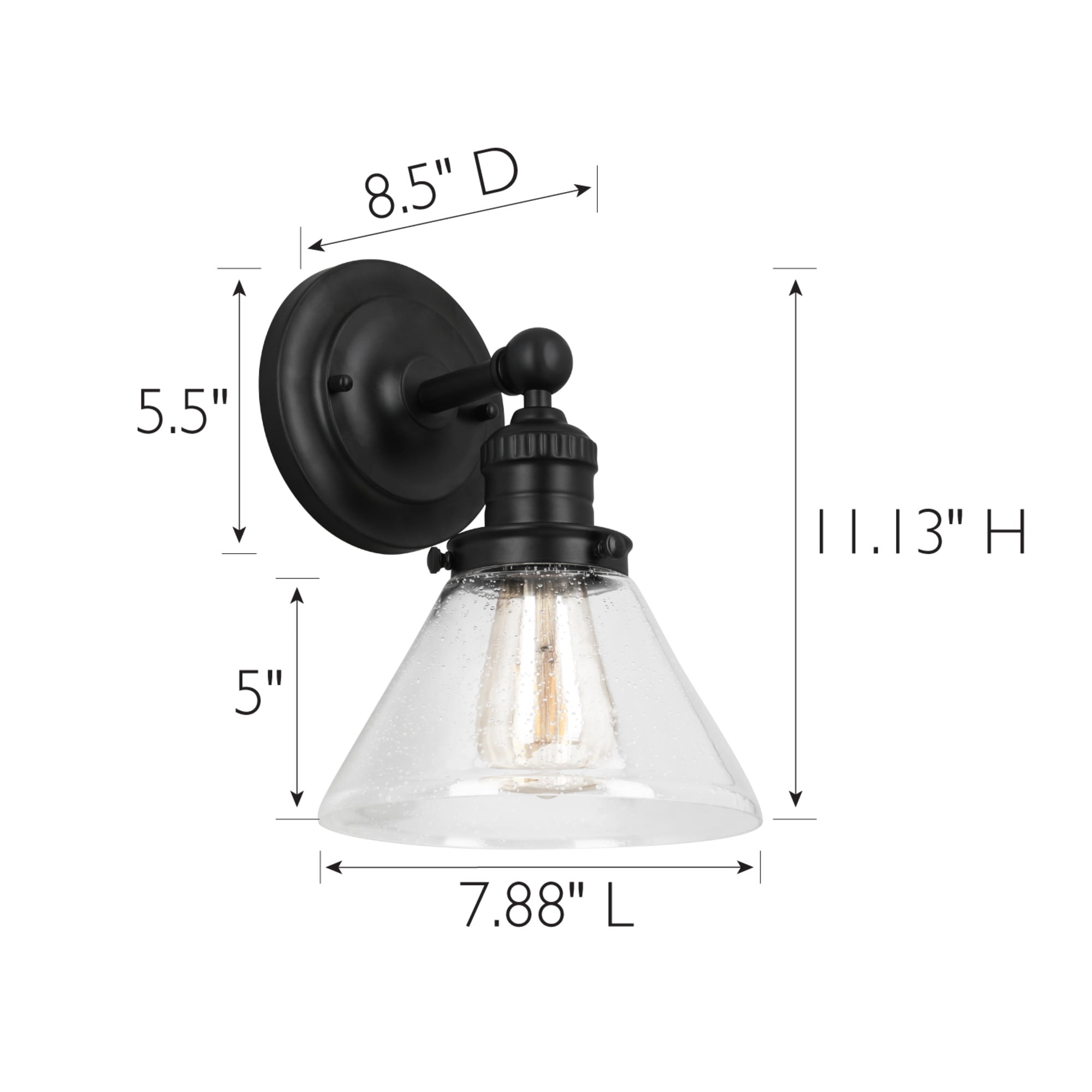 Corwin Wall Sconce, 1-Light Black Fixture with Seeded Glass, Dimmable, Dual Mount Up/Down, 7.9 in L x 8.5 in D x 11.1 in H