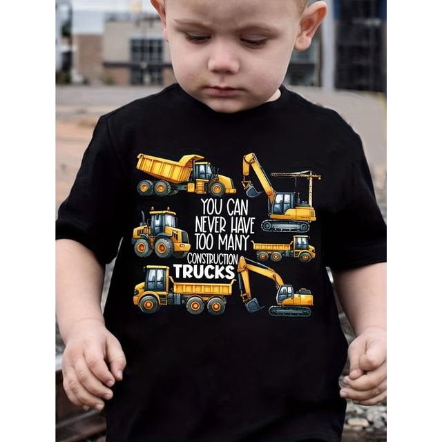 Camiseta con estampado de excavadora "Nunca se tienen demasiados camiones" de MILKYSHIP para niño. Camiseta informal de algodón de manga corta, cuello redondo, ideal para el verano.